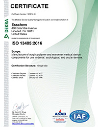 Esschem ISO 13485 Certificate